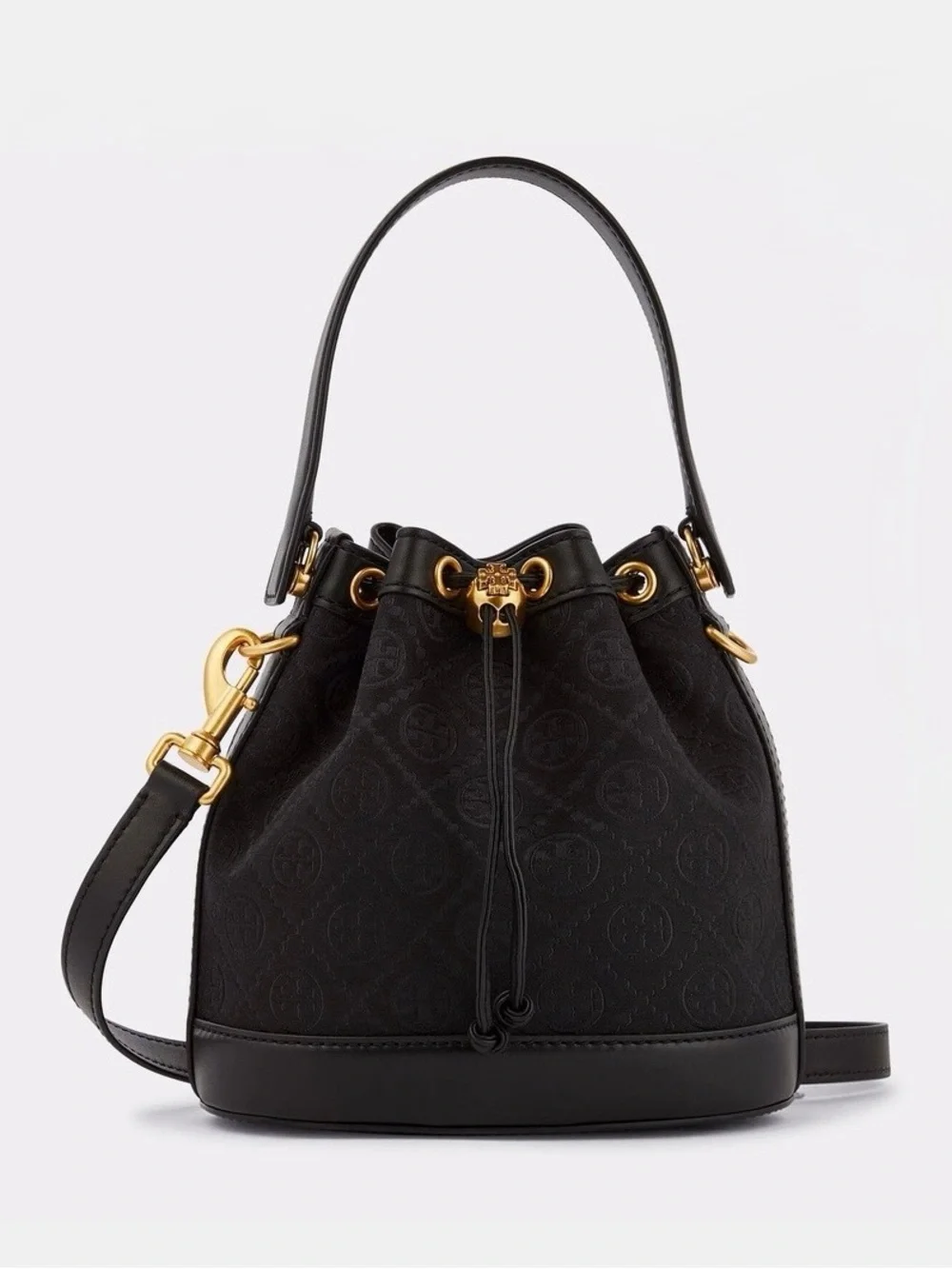 TORY BURCH T Monogram Jacquard Mini Bucket Bag Black Crossbody